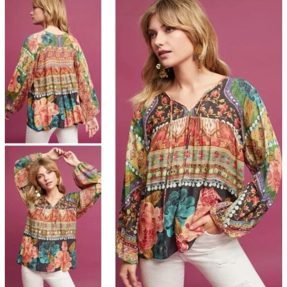 Farm Rio X Anthropologie Mendoza Peasant Blouse Size XS Boho Festival Fairy - Picture 3 of 7